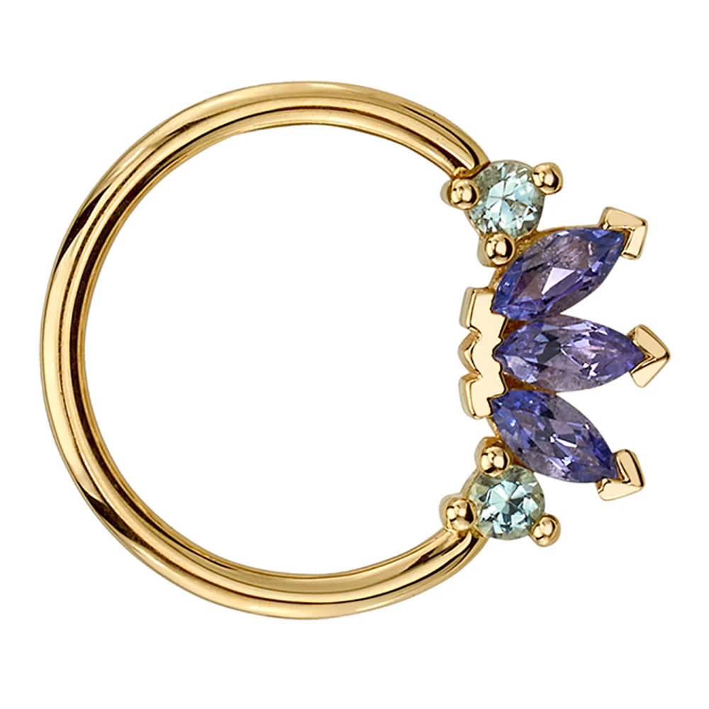 "Thalia" Seam Ring in Gold with Tanzanite & Mint Beryl - Image 2
