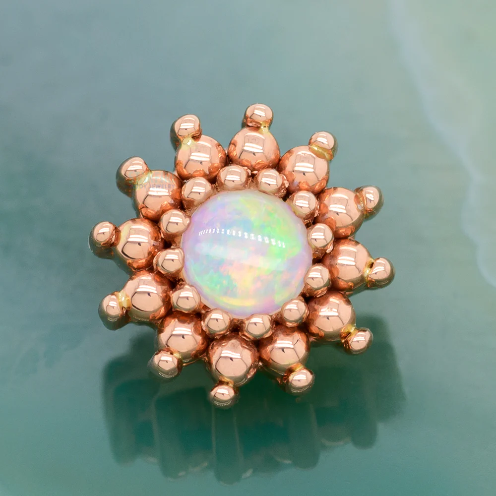 "The Rose" Threaded End in Gold with Genuine White Opal center & Gold Bead petals - Image 2