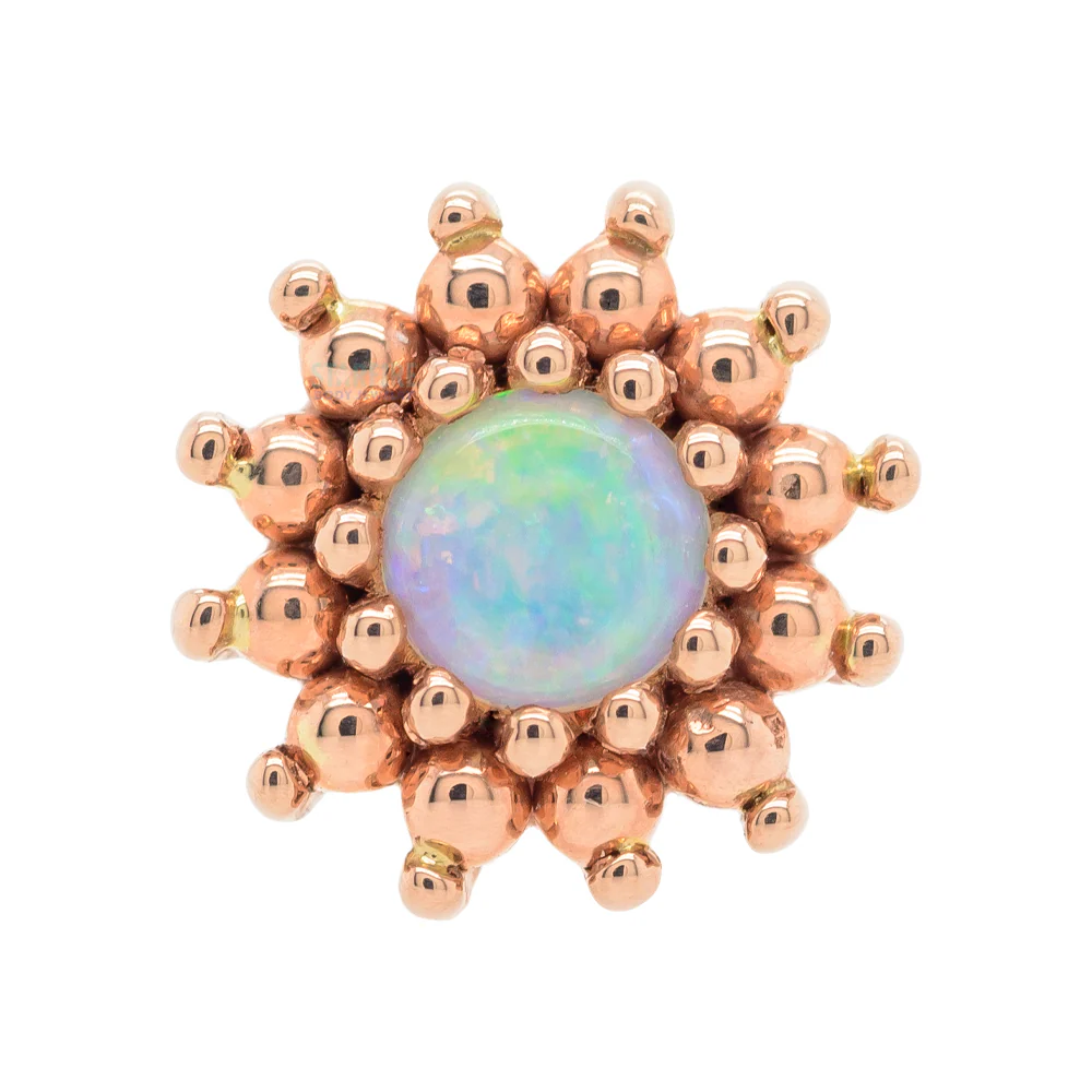 "The Rose" Threaded End in Gold with Genuine White Opal center & Gold Bead petals - Image 3