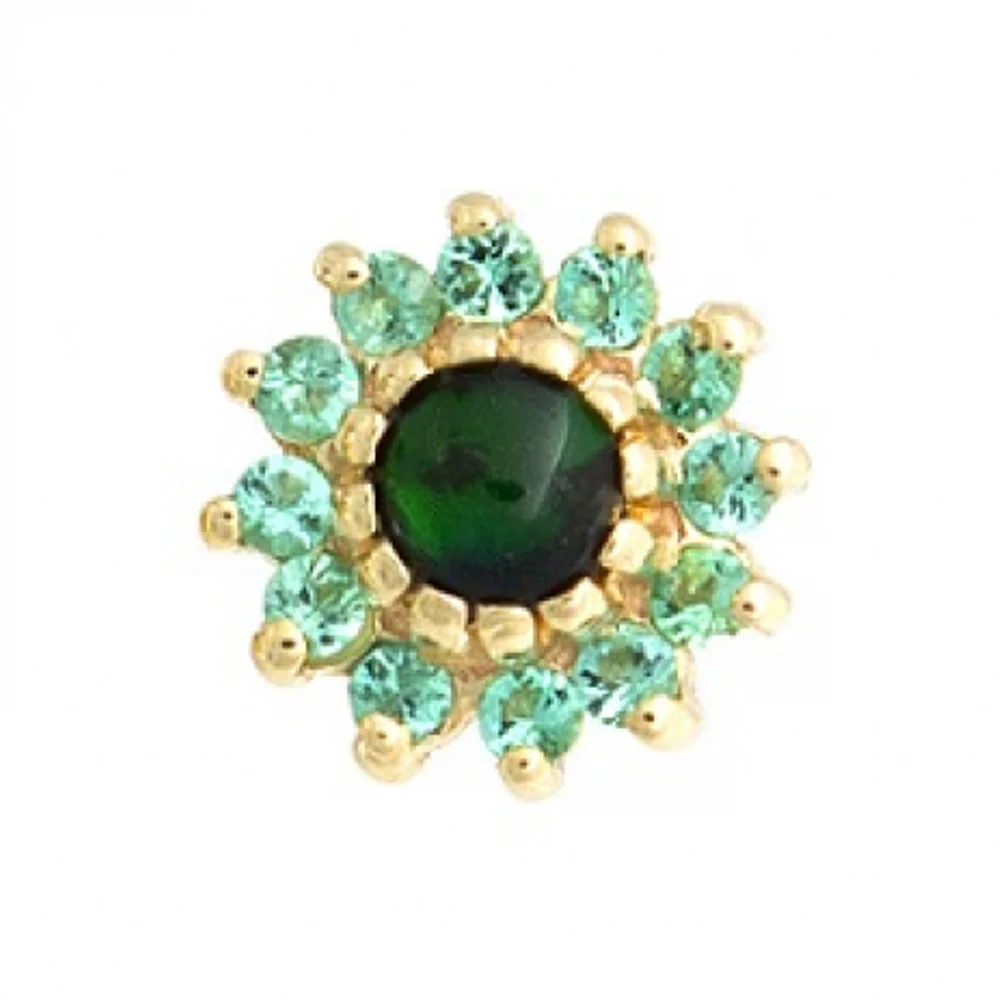 "The Rose" Threaded End in Gold with Gilson Black Opal center & Emerald petals