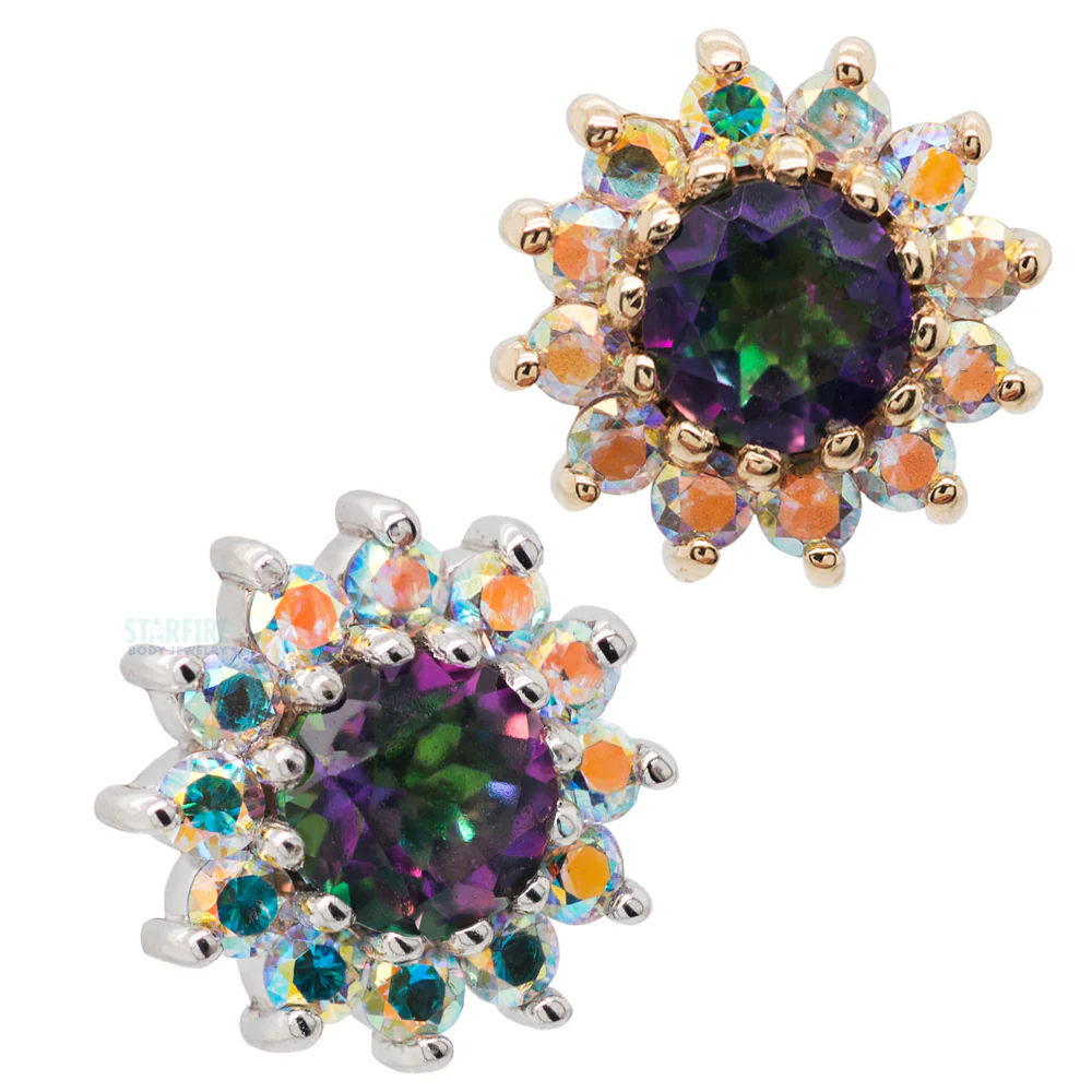 "The Rose" Threaded End in Gold with Mystic Topaz center & Mercury Mist Topaz' petals