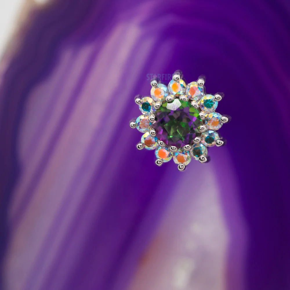 "The Rose" Threaded End in Gold with Mystic Topaz center & Mercury Mist Topaz' petals - Image 2