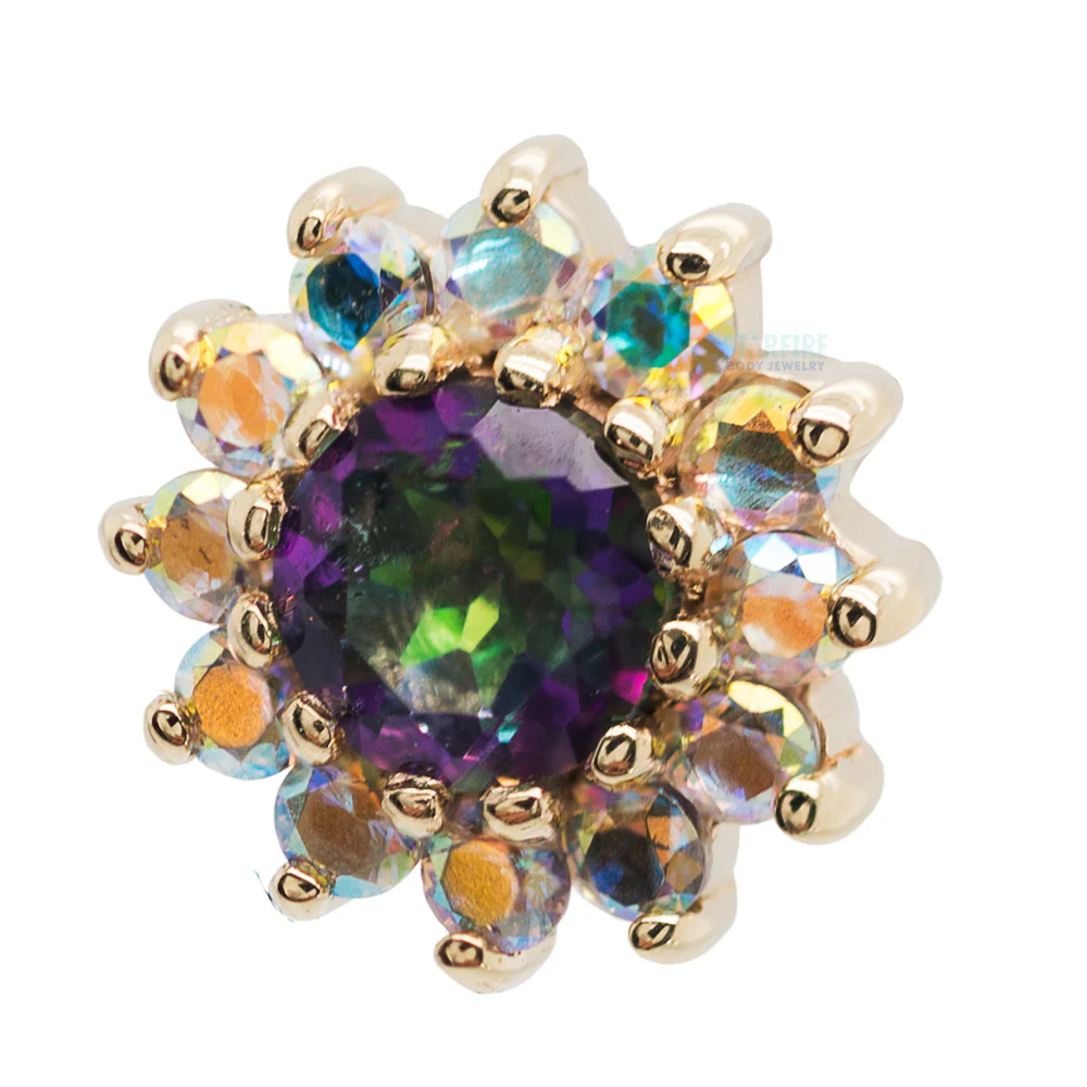 "The Rose" Threaded End in Gold with Mystic Topaz center & Mercury Mist Topaz' petals - Image 3