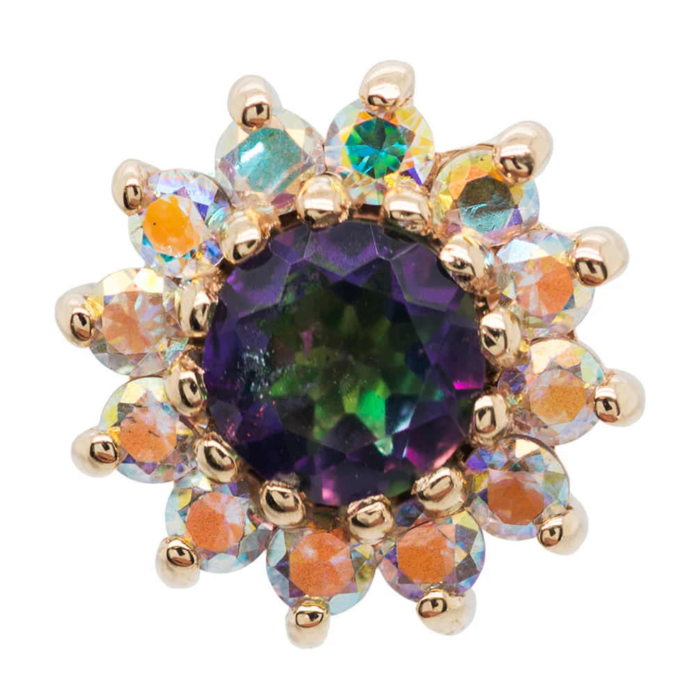 "The Rose" Threaded End in Gold with Mystic Topaz center & Mercury Mist Topaz' petals - Image 4