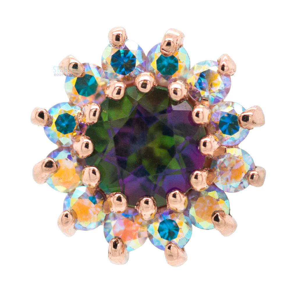 "The Rose" Threaded End in Gold with Mystic Topaz center & Mercury Mist Topaz' petals - Image 6