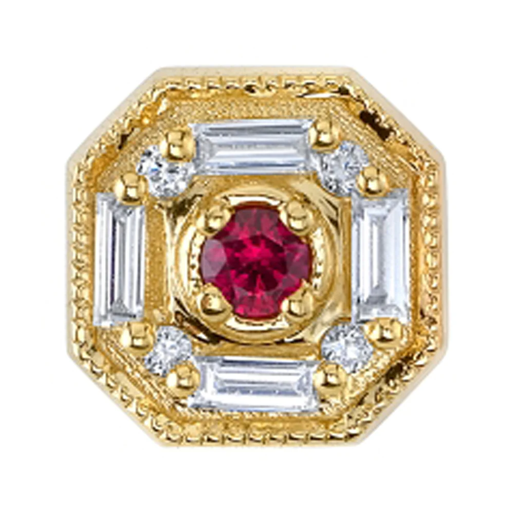 "The Watcher" Threaded End in Gold with Diamond & Ruby - Image 2