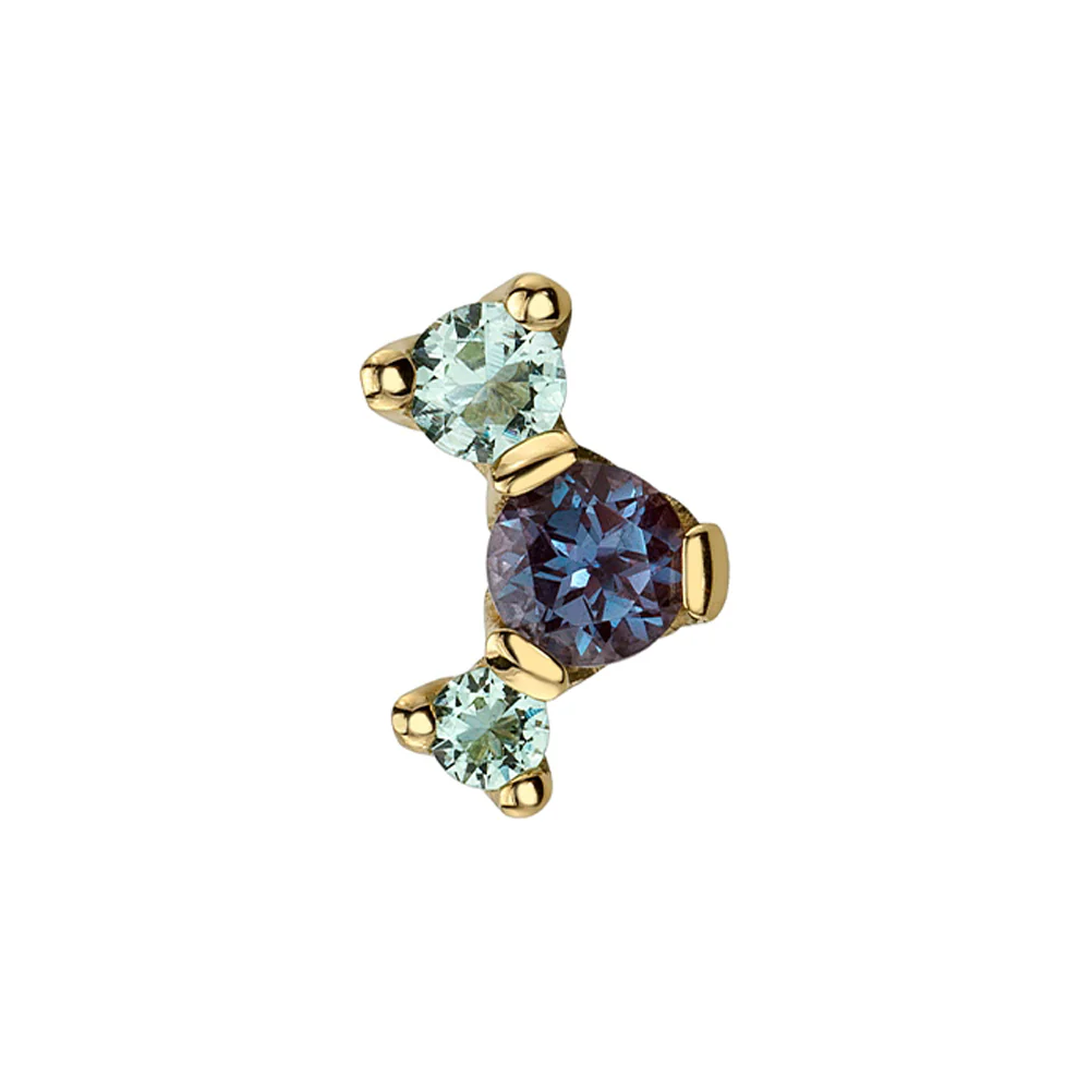 threadless: 3 Gem "Ripple" Pin in Gold & Platinum with Mint Beryl & Chatham Alexandrite - Image 2