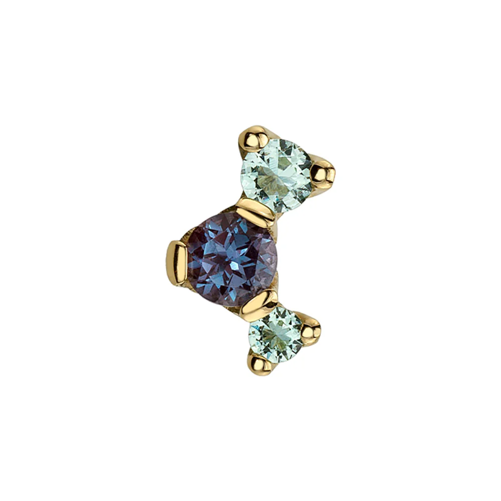 threadless: 3 Gem "Ripple" Pin in Gold & Platinum with Mint Beryl & Chatham Alexandrite - Image 3