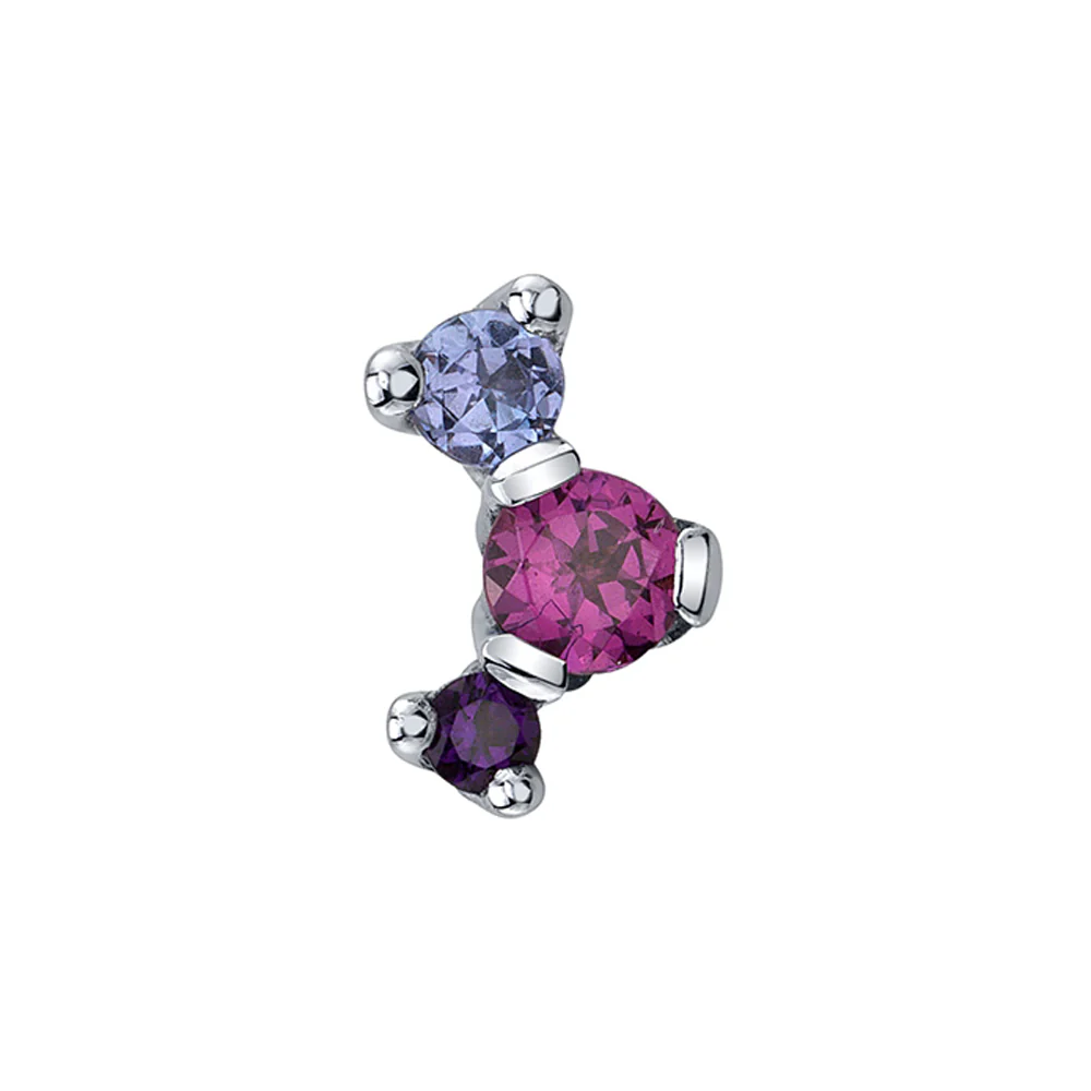 threadless: 3 Gem "Ripple" Pin in Gold & Platinum with Tanzanite, Rhodolite, and Amethyst - Image 2