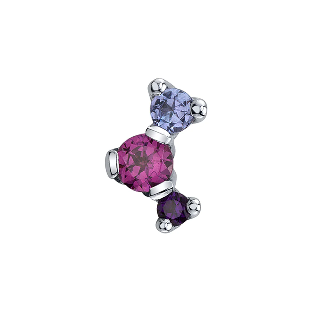 threadless: 3 Gem "Ripple" Pin in Gold & Platinum with Tanzanite, Rhodolite, and Amethyst - Image 3