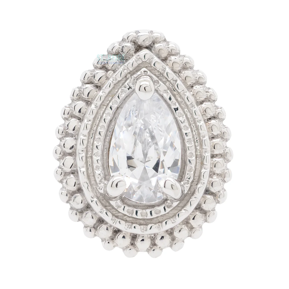 Afghan Pear Threaded End in Gold with White CZ - Image 4