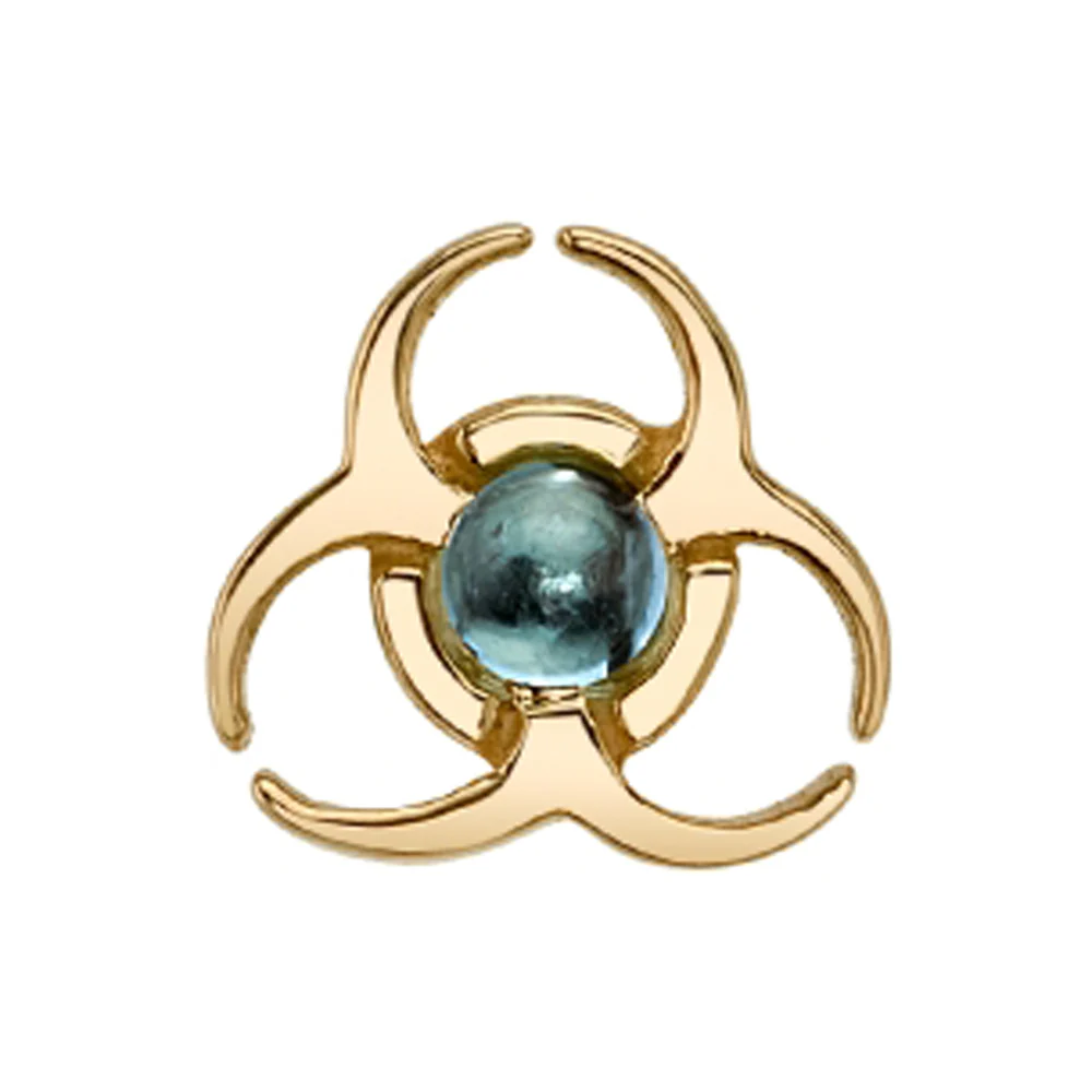 threadless: Biohazard Pin in Gold with Swiss Blue Topaz Cabochon - Image 2