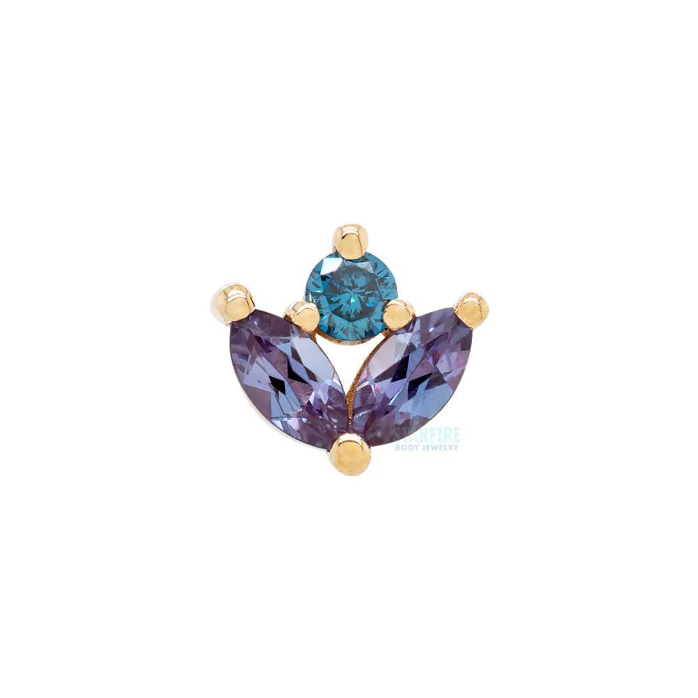 threadless: "Bloom" Pin in Gold & Platinum with Chatham Alexandrite & Ocean Blue Diamond - Image 3