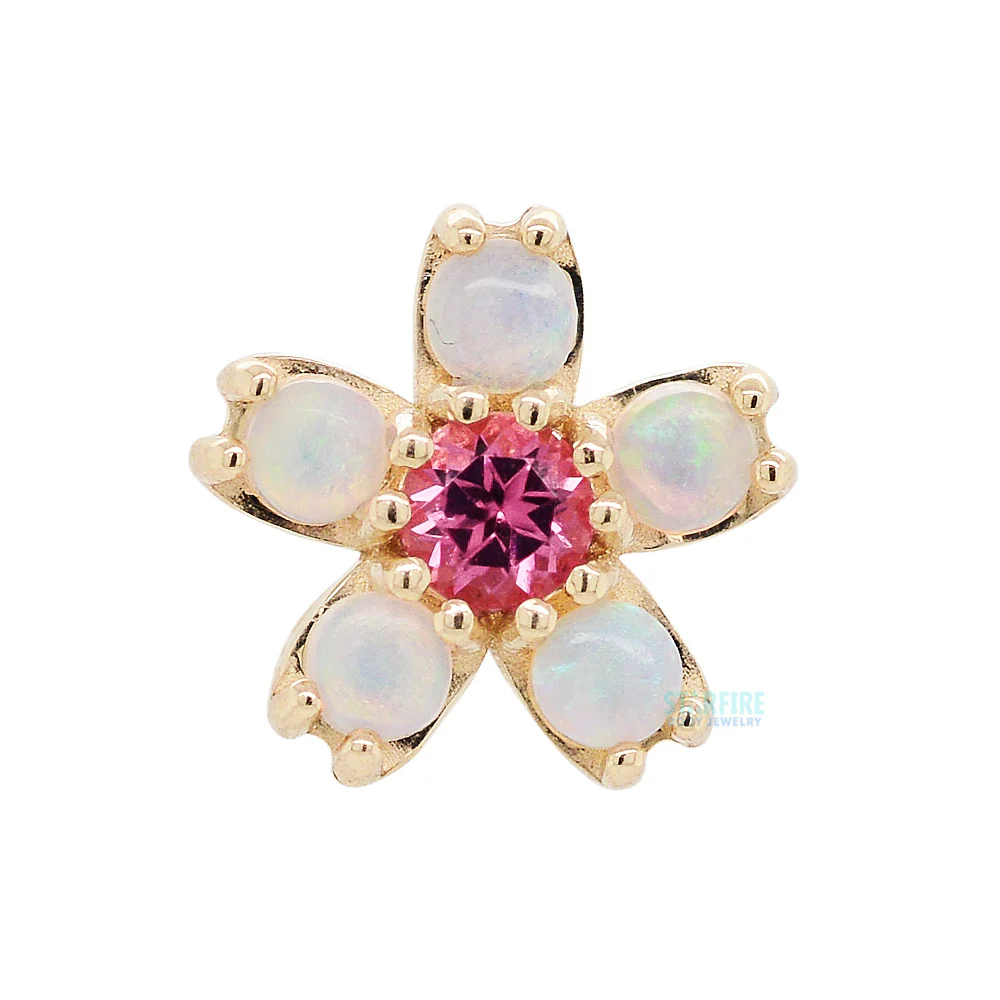 threadless: Cherry Blossom Pin in Gold with Genuine White Opals & Pink Tourmaline - Image 2