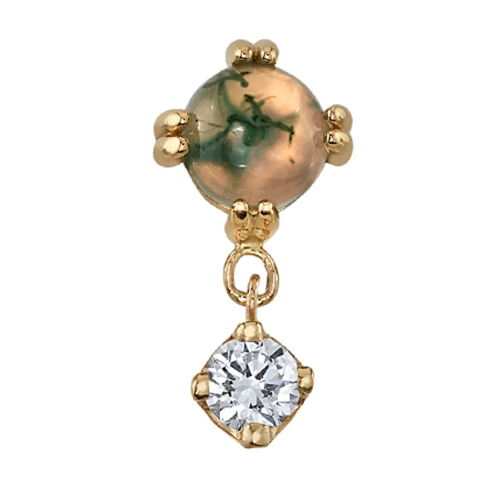threadless: "Duet - Cab Prong" Pin in Gold with Moss Agate & White Sapphire
