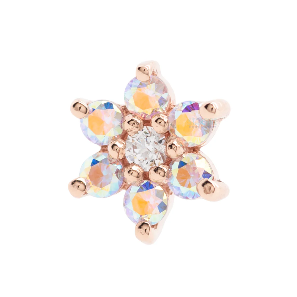 Flower #2 Threaded End in Gold with Mercury Mist Topaz & White CZ