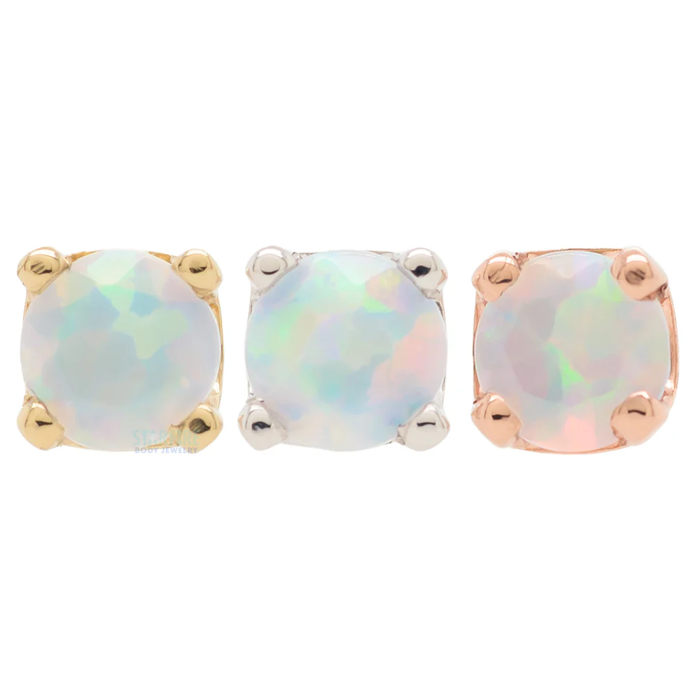threadless: Four Prong Pin in Gold & Platinum with Faceted White Opal - Image 2