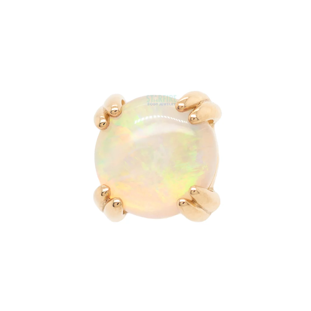 Genuine White Opal Cabochon Prong Set Threaded End in Gold & Platinum - Image 3