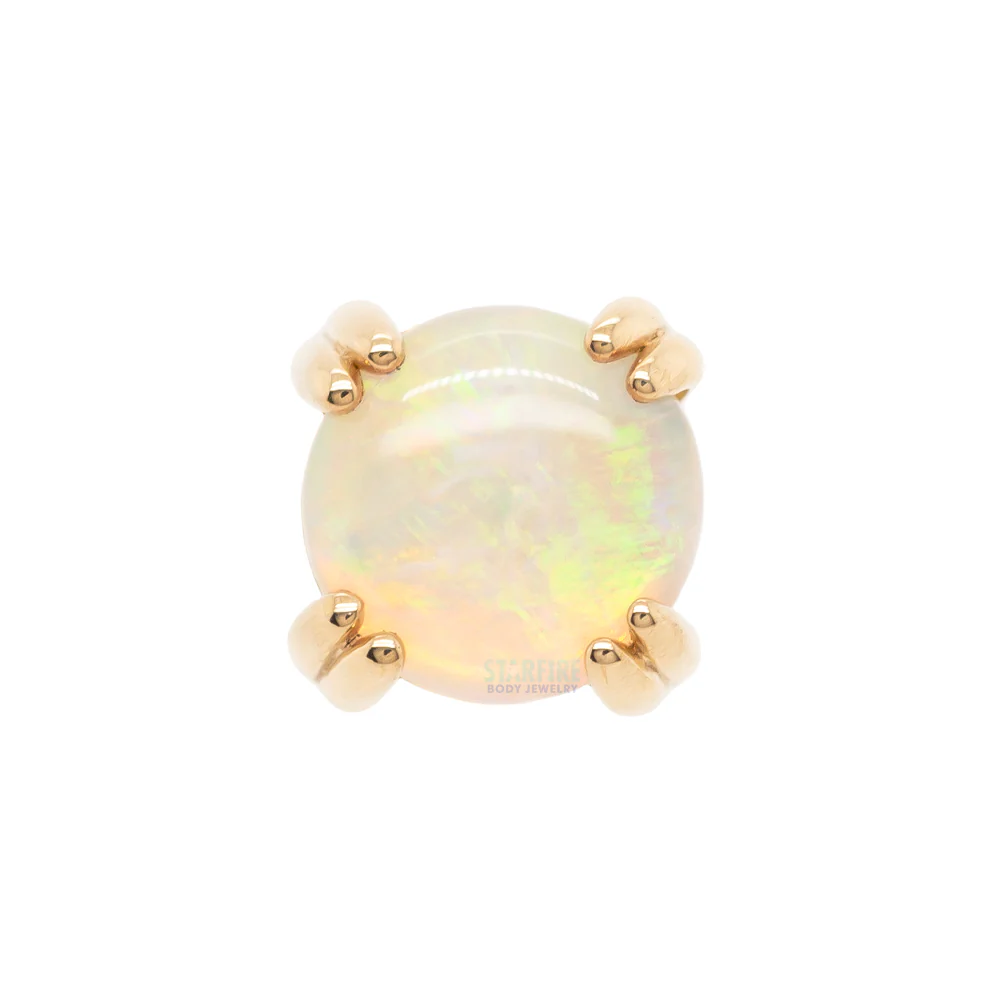 Genuine White Opal Cabochon Prong Set Threaded End in Gold & Platinum - Image 5