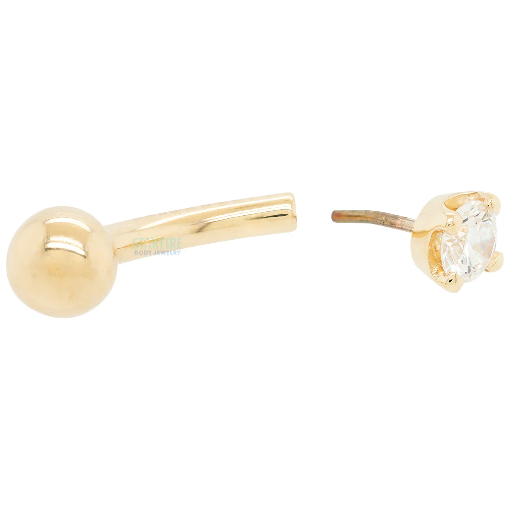 threadless: Gold & Platinum Curved Shaft with Fixed Bead - Image 2