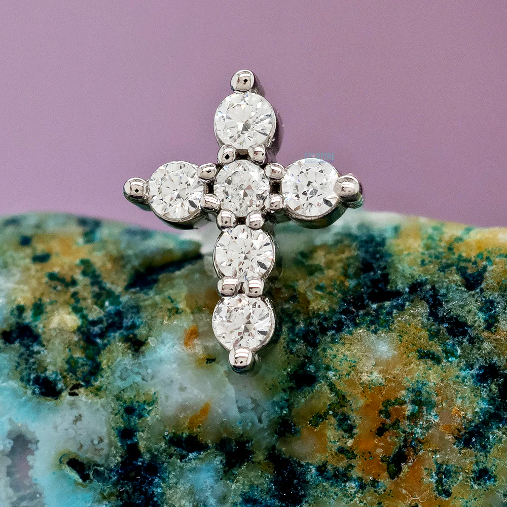 threadless: Micro Pave Cross Pin in Gold with White CZ's - Image 2