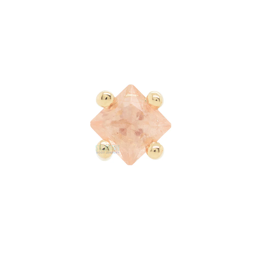 threadless: Prong-Set Princess-Cut Pin in Gold with Oregon Sunstone ON AXIS