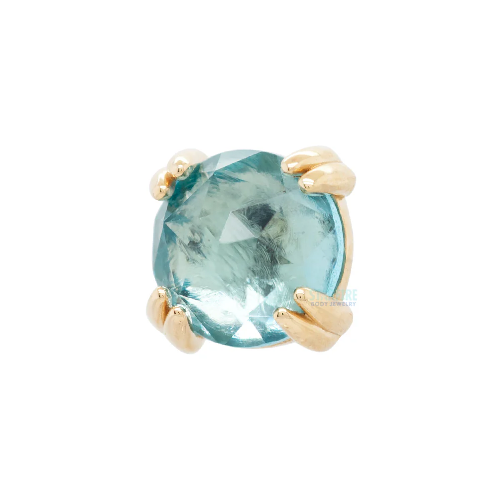 threadless: Rose Cut Swiss Blue Topaz Cab Prong Set Pin in Gold & Platinum