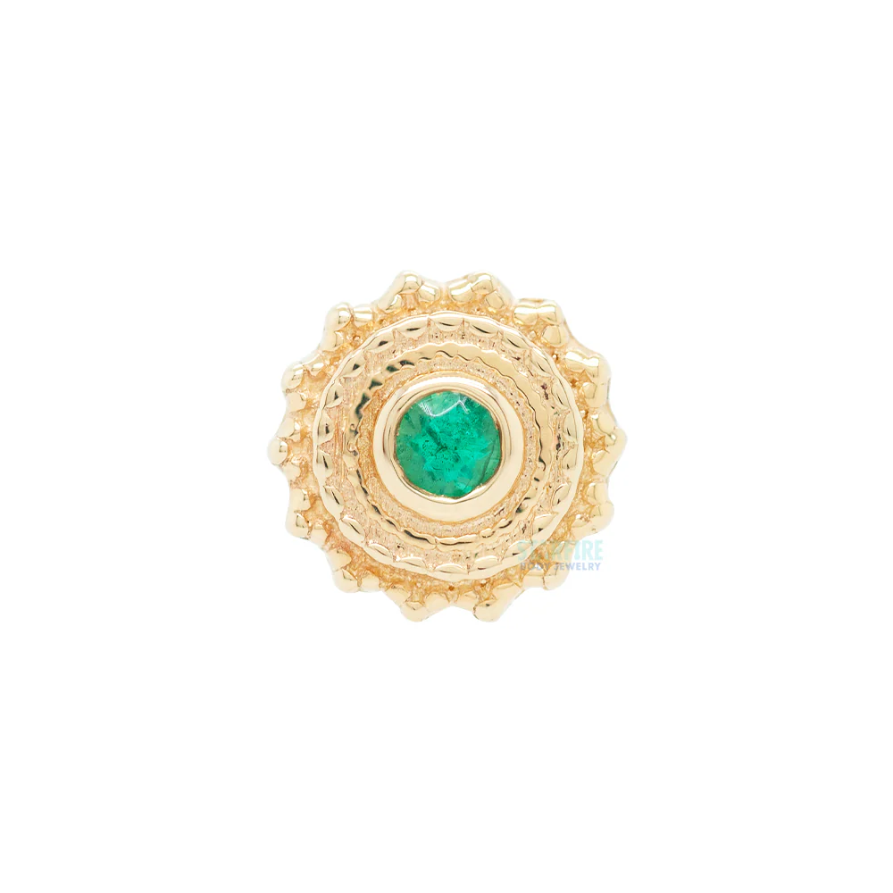 threadless: Round Afghan Pin in Gold with Emerald