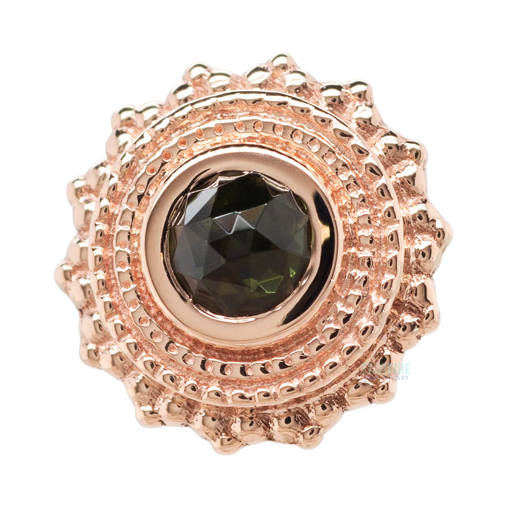 threadless: Round Afghan Pin in Gold with Rose Cut Green Tourmaline - Image 2