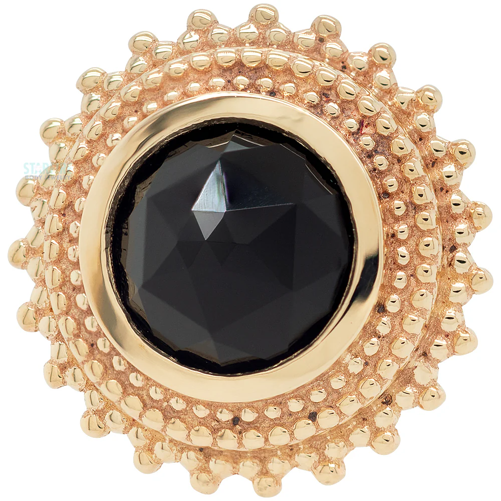 threadless: Round Afghan Pin in Gold with Rose Cut Onyx - Image 2