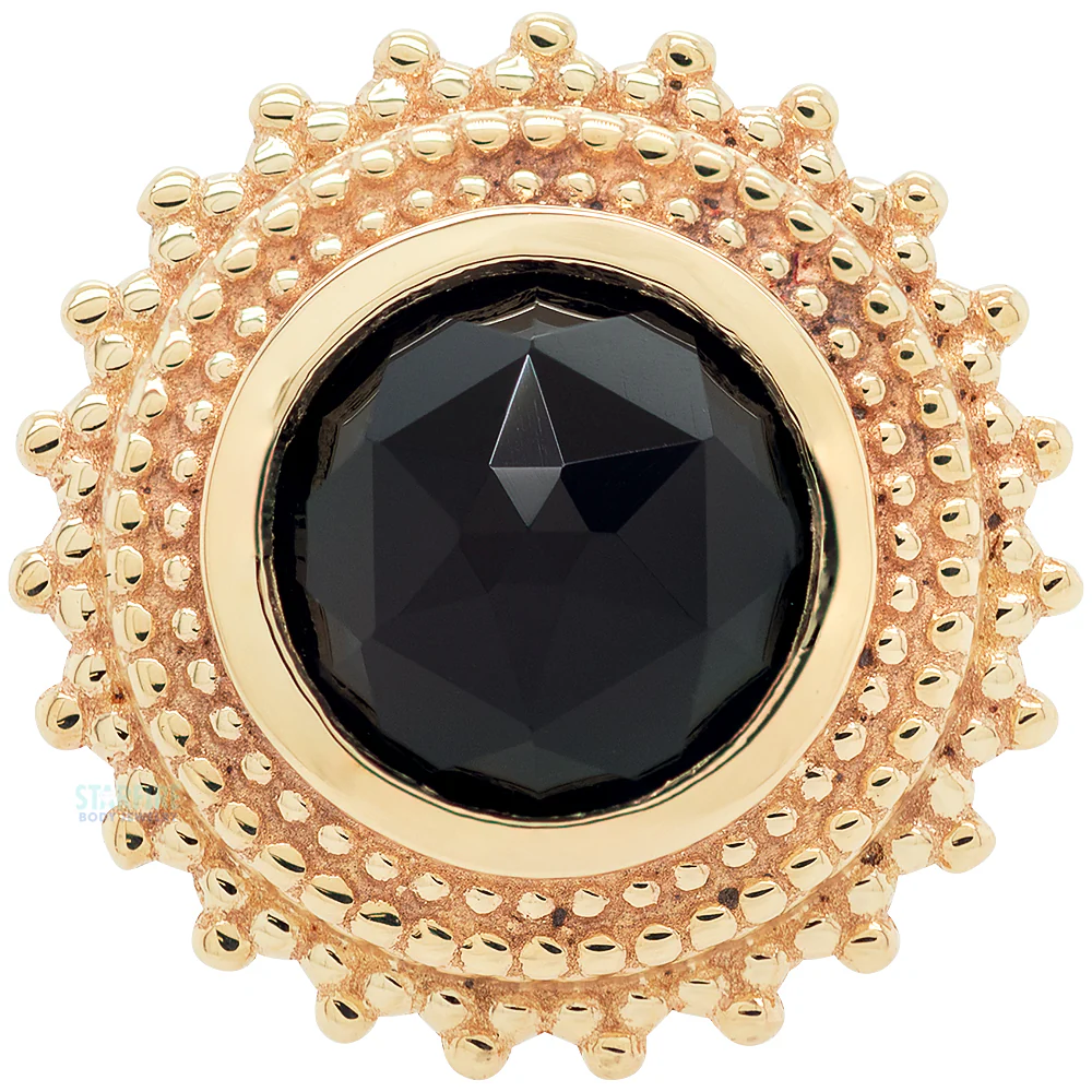 threadless: Round Afghan Pin in Gold with Rose Cut Onyx - Image 3