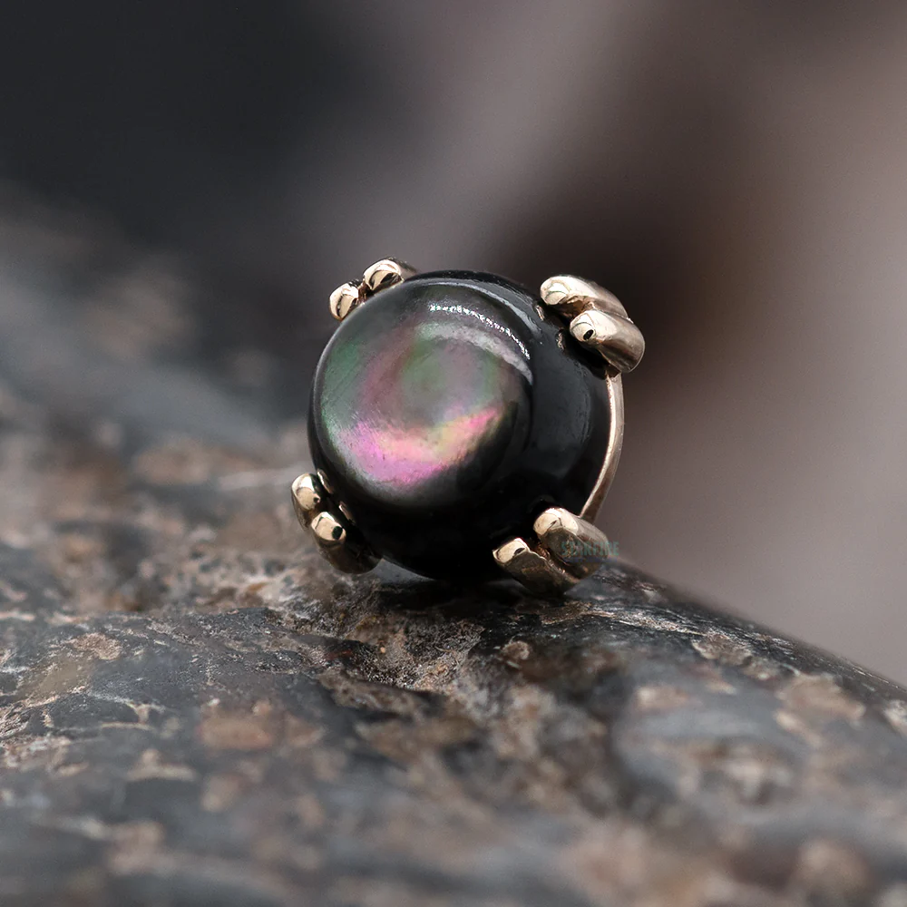 threadless: Black Mother of Pearl Cabochon Prong Set Pin in Gold & Platinum - Image 2