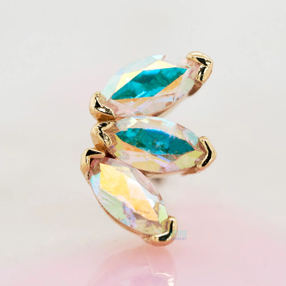 threadless: Triple Marquise Fan Pin in Gold & Platinum with Mercury Mist Topaz' - Image 2