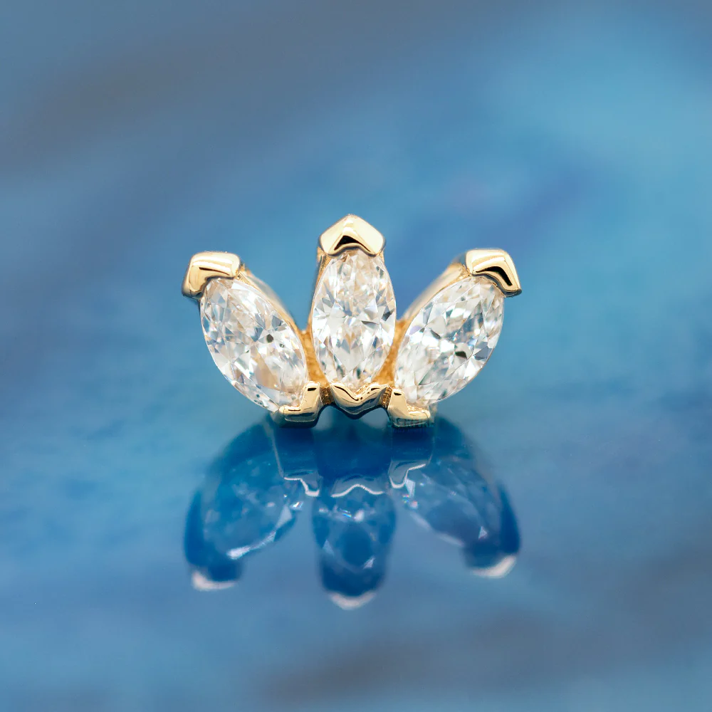 threadless: Triple Marquise Fan Pin in Gold & Platinum with White CZ's - Image 2