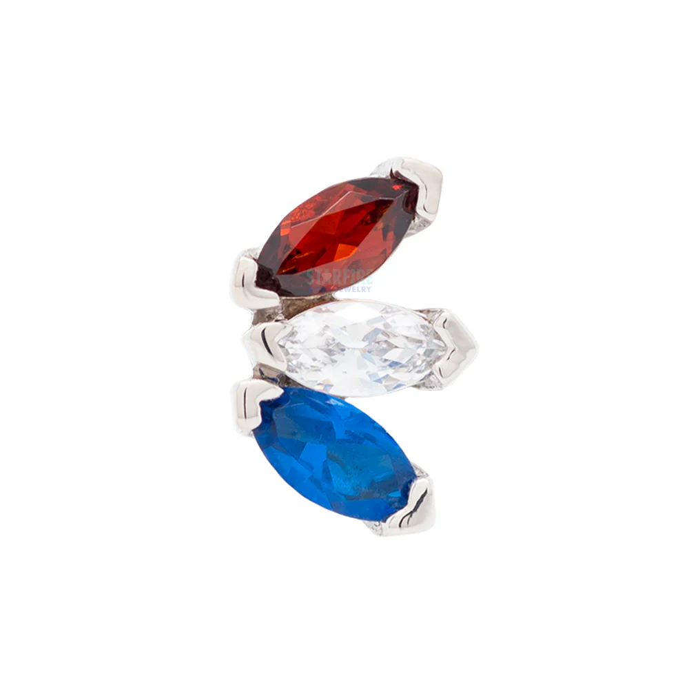 threadless: Triple Marquise Fan Pin in Gold & Platinum with Garnet, White CZ, and Synthetic Dark Blue - Image 2