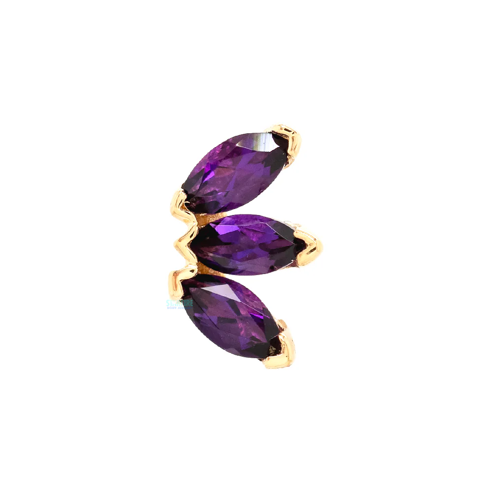 threadless: Triple Marquise Fan Pin in Gold & Platinum with Amethyst - Image 2