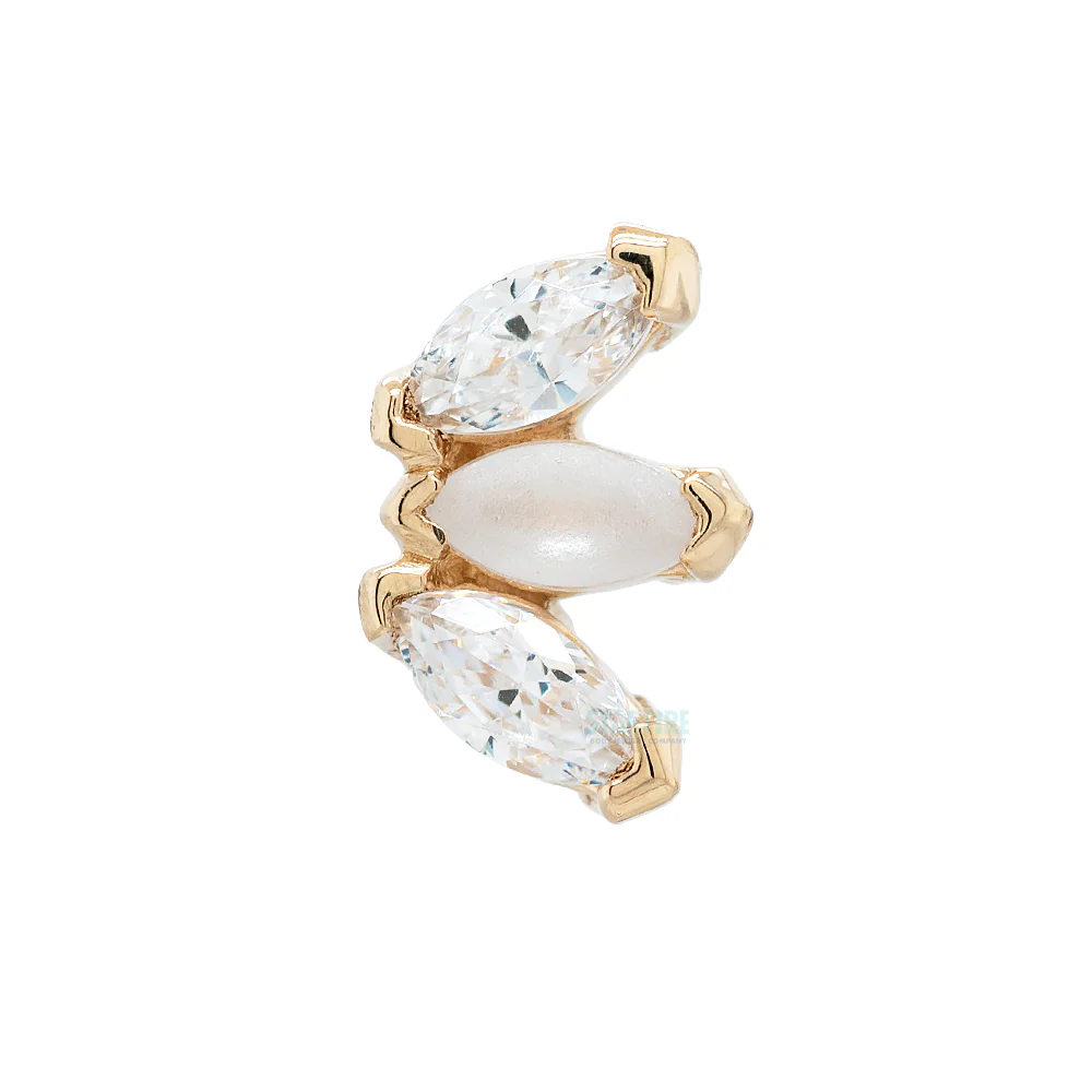 threadless: Triple Marquise Fan Pin in Gold & Platinum with Sandblasted & Faceted White CZ's
