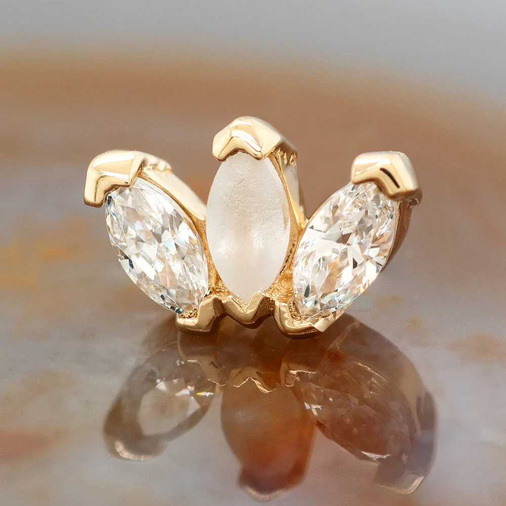 threadless: Triple Marquise Fan Pin in Gold & Platinum with Sandblasted & Faceted White CZ's - Image 2