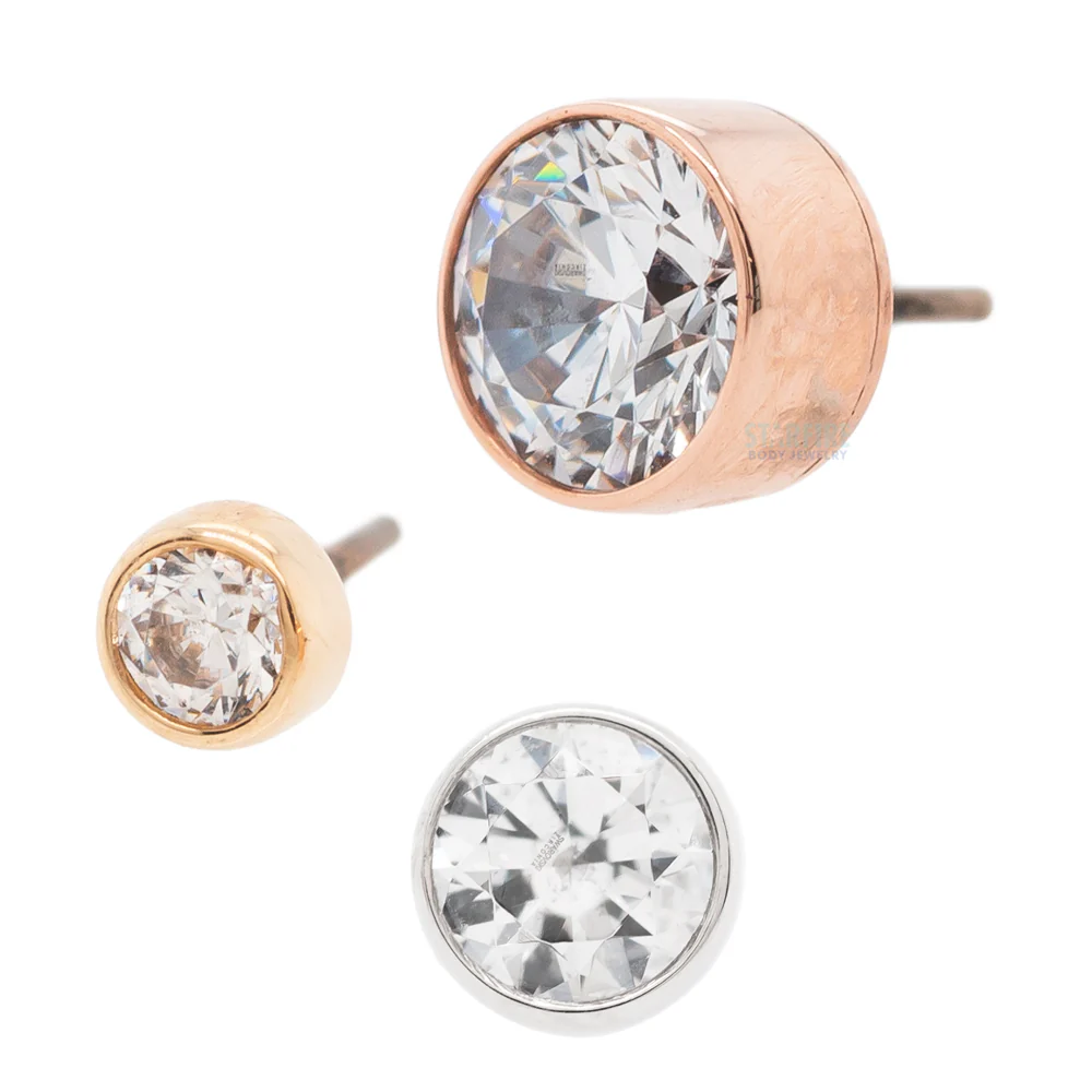 threadless: Bezel-Set White CZ Pin in Gold & Platinum