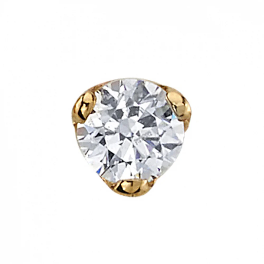 Three Prong Threaded End in Gold with White CZ - Image 2
