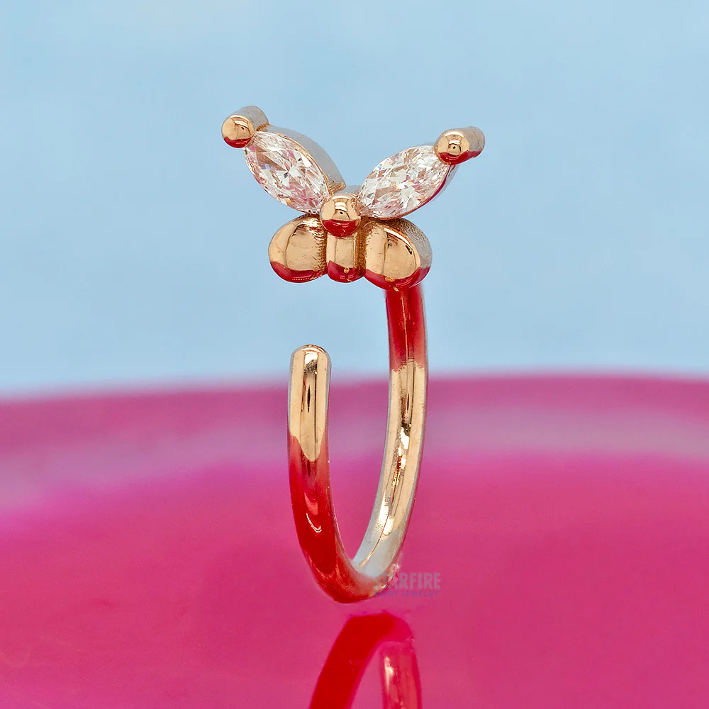 "Tink" Nostril Nail Ring in Gold with White CZ's - Image 2
