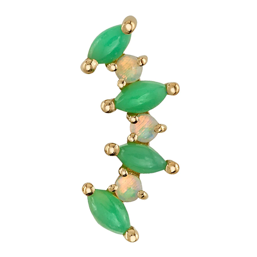 Tiny "Sara" Threaded End in Gold with Chrysoprase & Genuine White Opals - Image 2