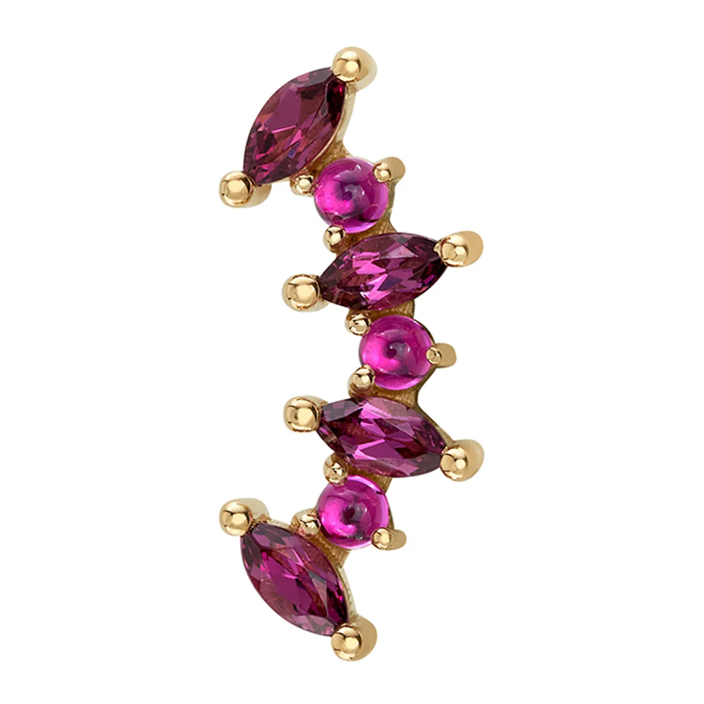Tiny "Sara" Threaded End in Gold with Rhodolite & Hot Pink Sapphire Cabochon - Image 2