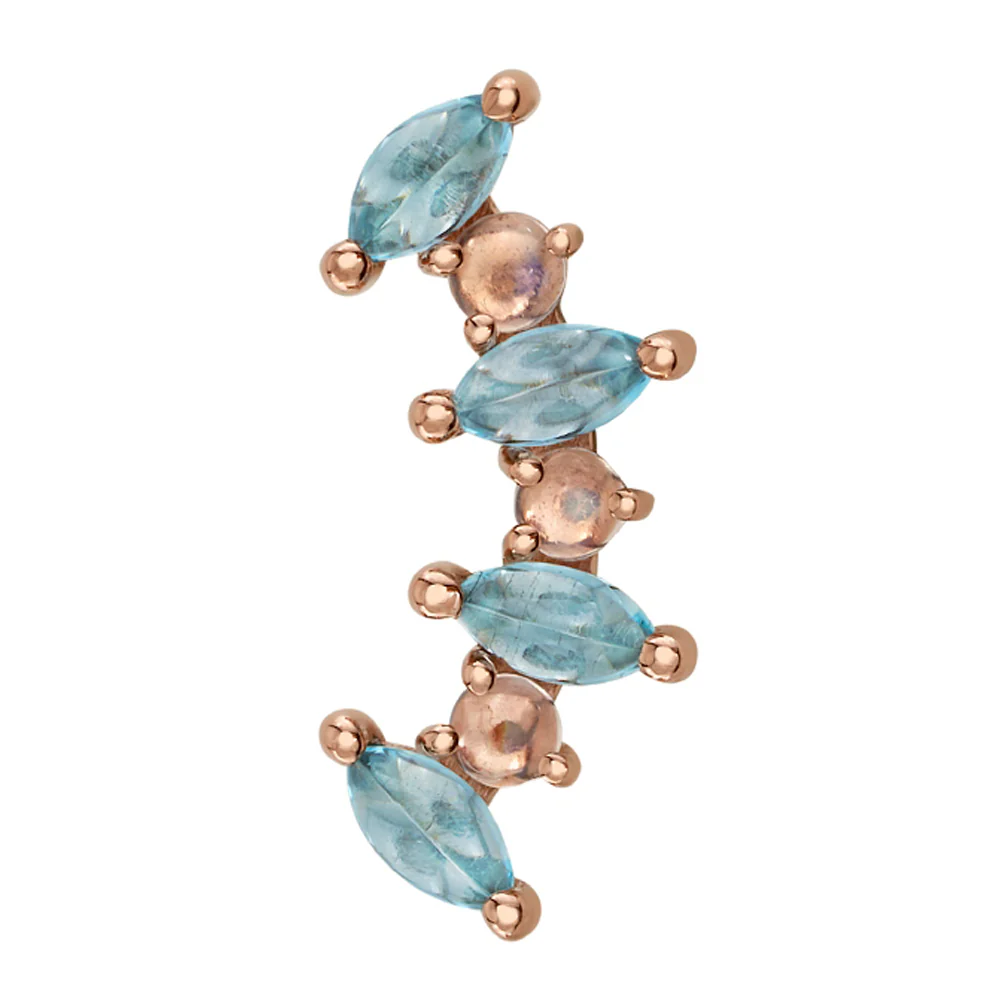 "Sara" Threaded End in Gold with Swiss Blue Topaz Cabochon & Rainbow Moonstone - Image 2