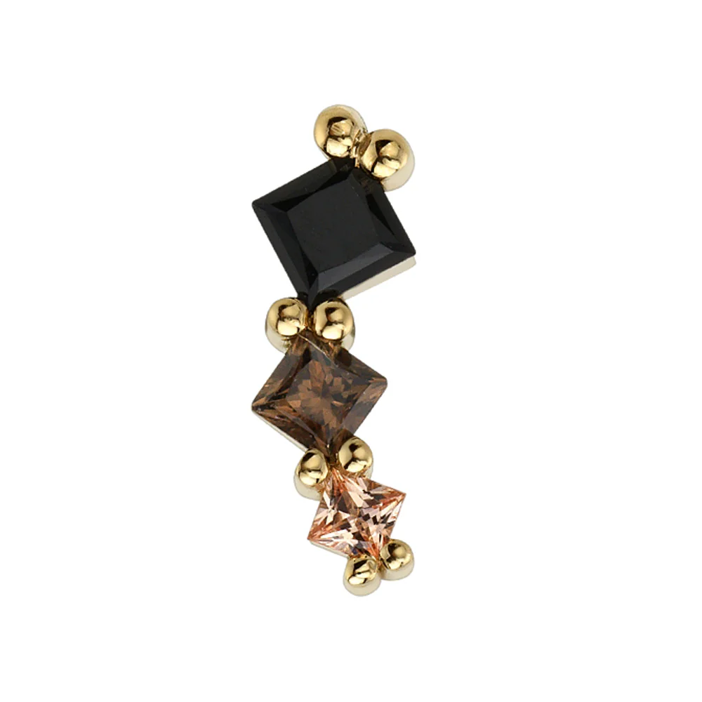 Tiny "Sher" Threaded End in Gold & Platinum with Onyx, Smoky Quartz, Chatham Champagne Sapphire - Image 2