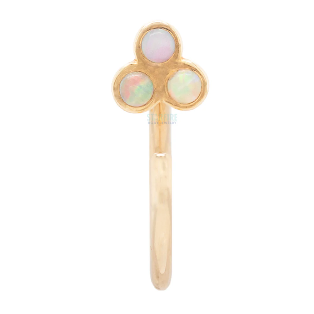 Tri Bezel Cluster Nostril Nail Ring in Gold with Genuine White Opal - Image 2