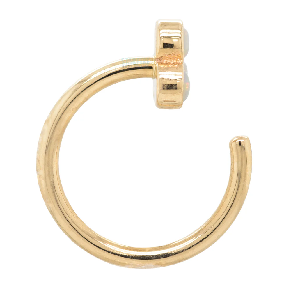 Tri Bezel Cluster Nostril Nail Ring in Gold with Genuine White Opal - Image 3