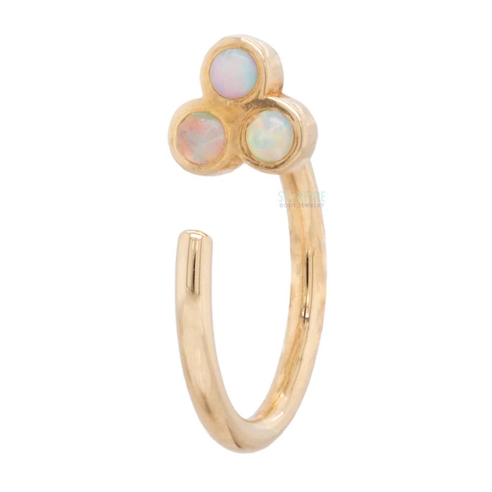 Tri Bezel Cluster Nostril Nail Ring in Gold with Genuine White Opal - Image 4