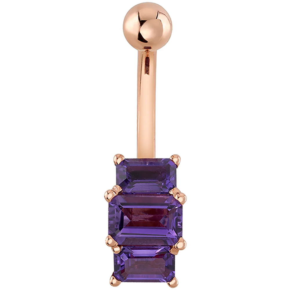 "Tri Emerald Sparkler" Navel Curve in Gold with Amethyst - Image 2