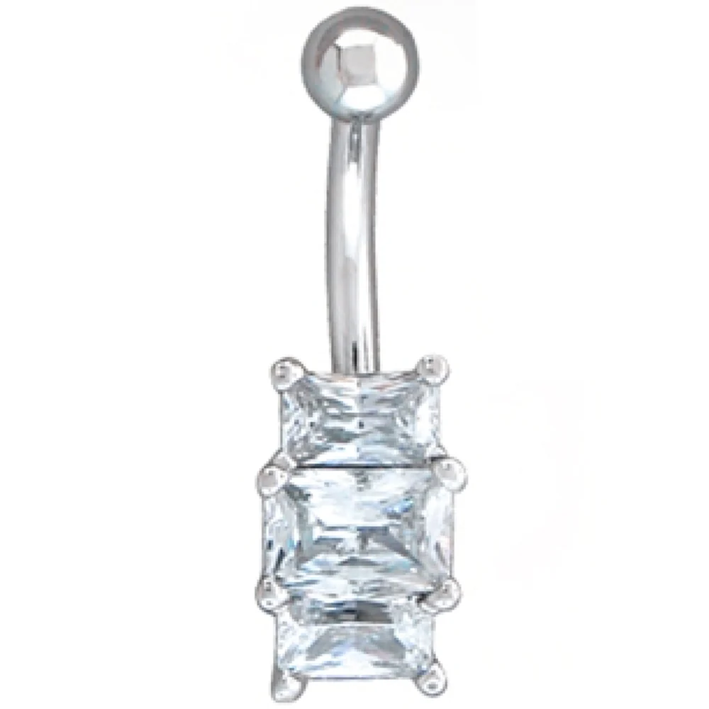 "Tri Emerald Sparkler" Navel Curve in Gold with White CZ's - Image 2